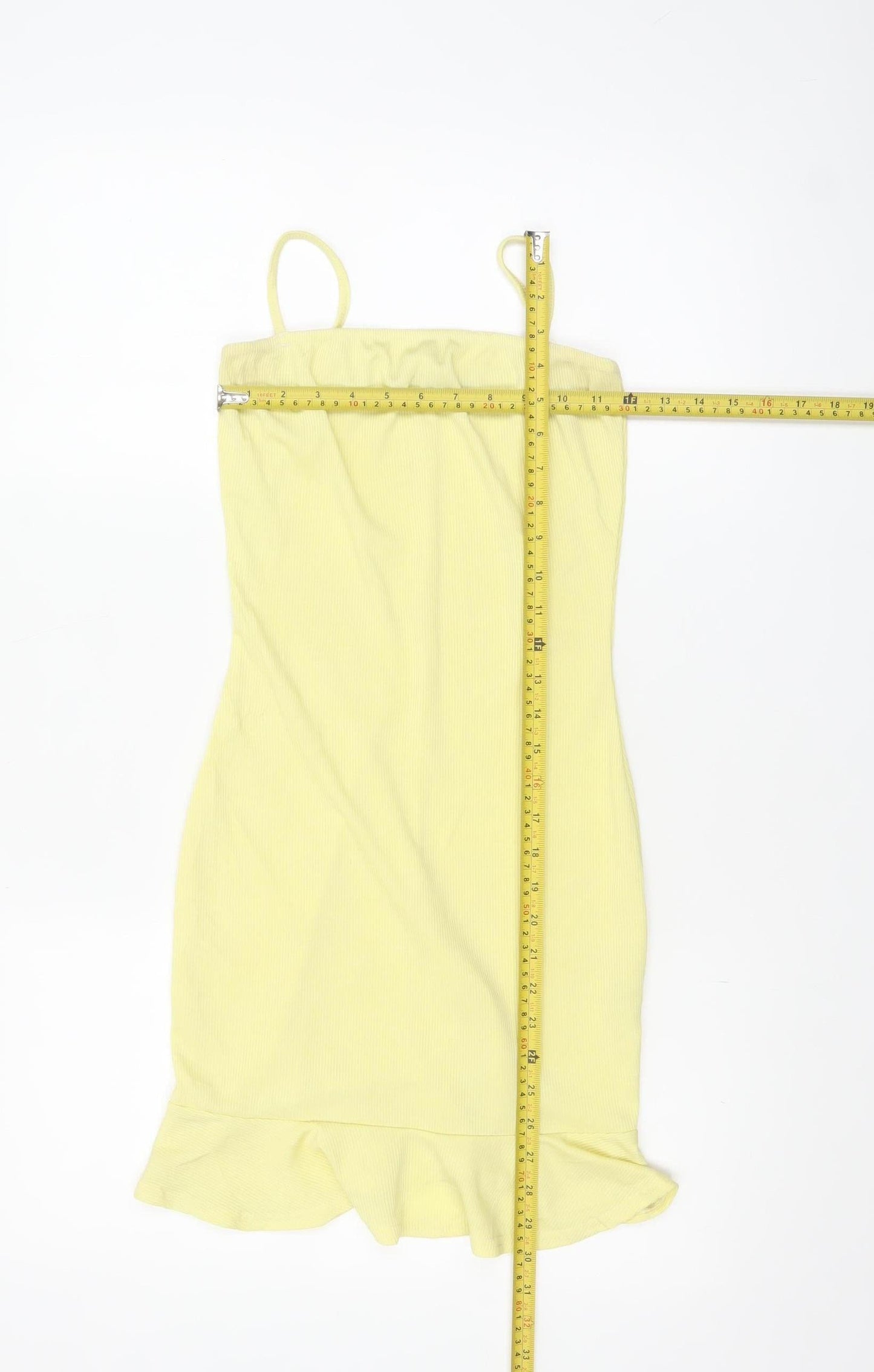 Nasty Gal Womens Yellow Bodycon Ruffle Hem Sleeveless Mini Dress Size 4