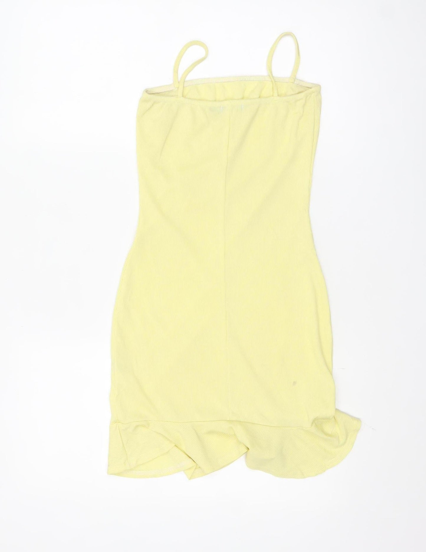 Nasty Gal Womens Yellow Bodycon Ruffle Hem Sleeveless Mini Dress Size 4