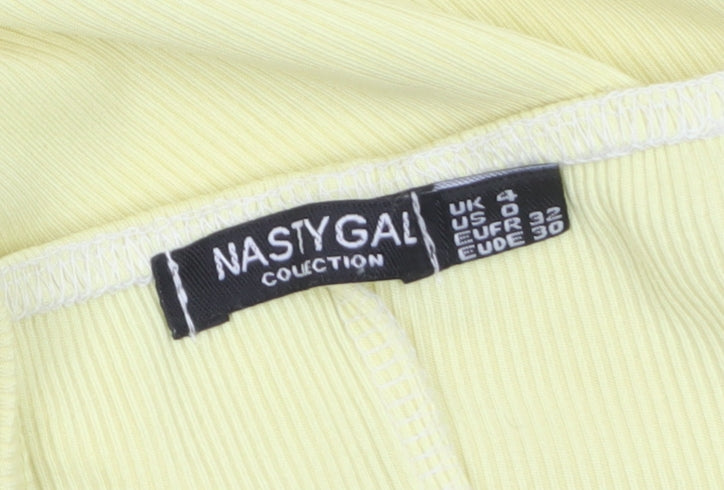 Nasty Gal Womens Yellow Bodycon Ruffle Hem Sleeveless Mini Dress Size 4