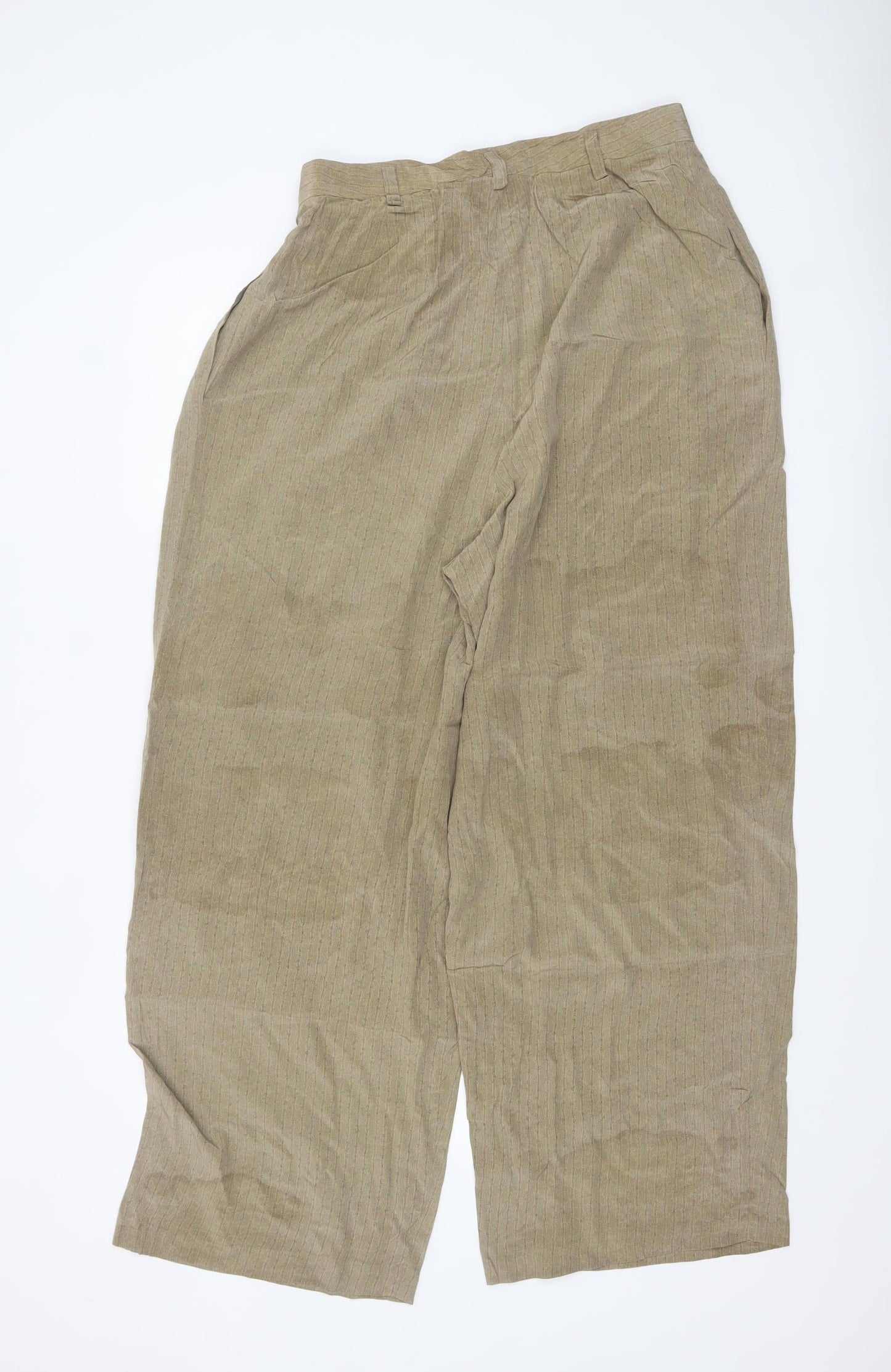 Ellen Tracy Women's Beige Silk Wide-Leg Pleated Trousers Size 12