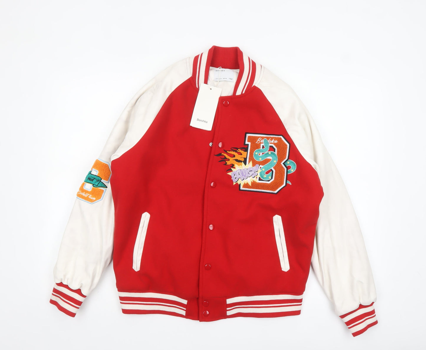 Bershka Men Red Varsity Jacket S College Retro Style