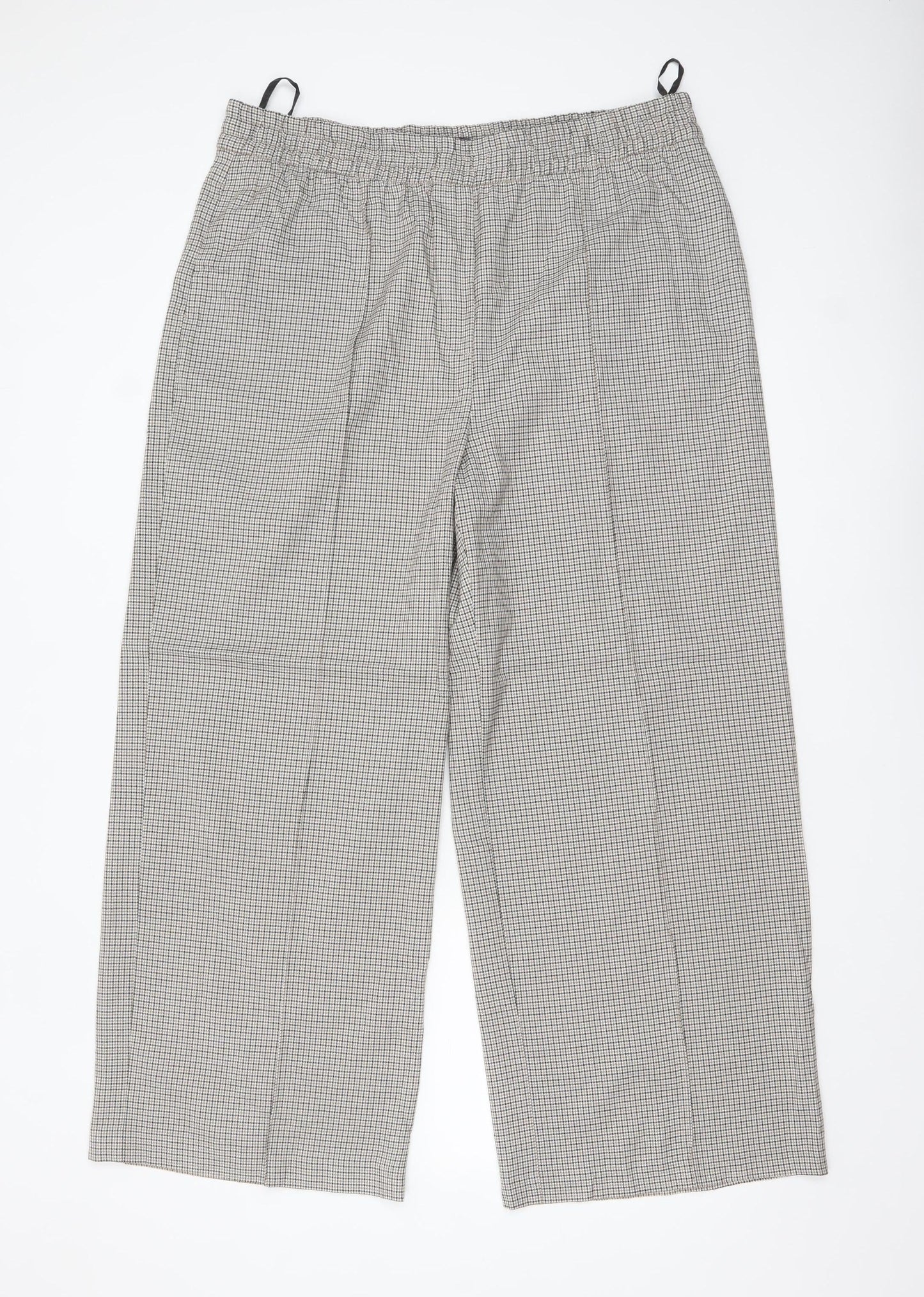 Marks and Spencer Women's Brown Check Elastic Waist Trousers Size 18