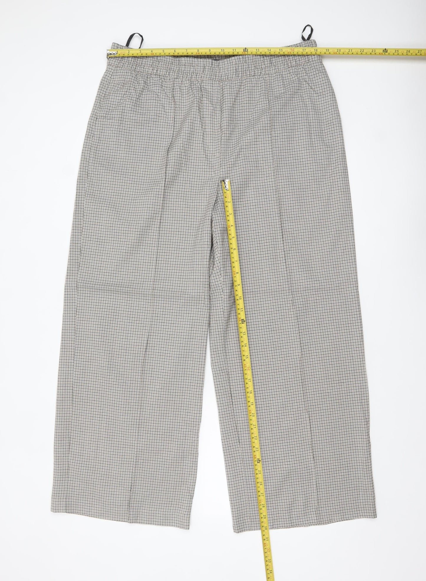 Marks and Spencer Women's Brown Check Elastic Waist Trousers Size 18