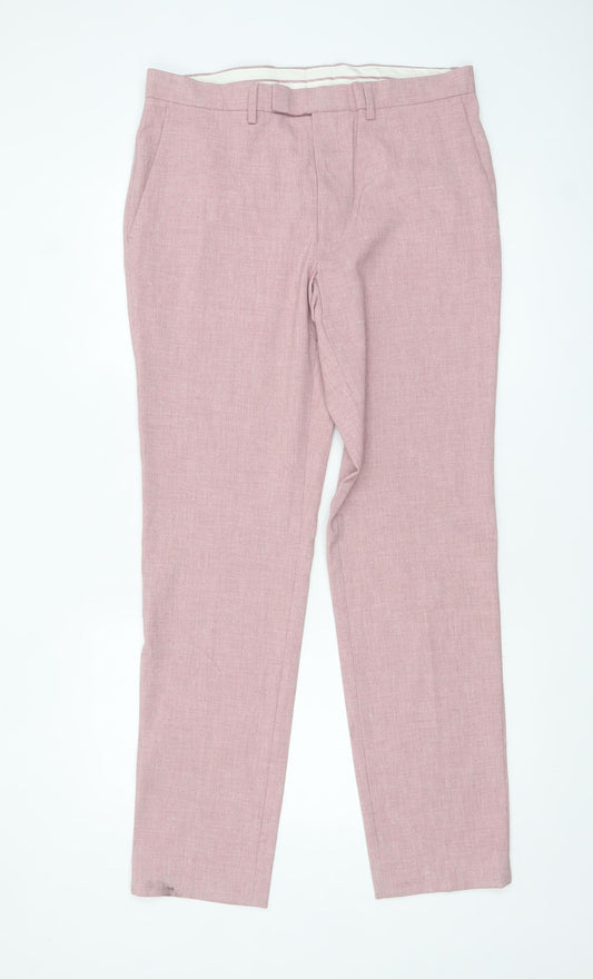 Marks and Spencer Men’s Pink Slim Fit Dress Trousers 34W 33L