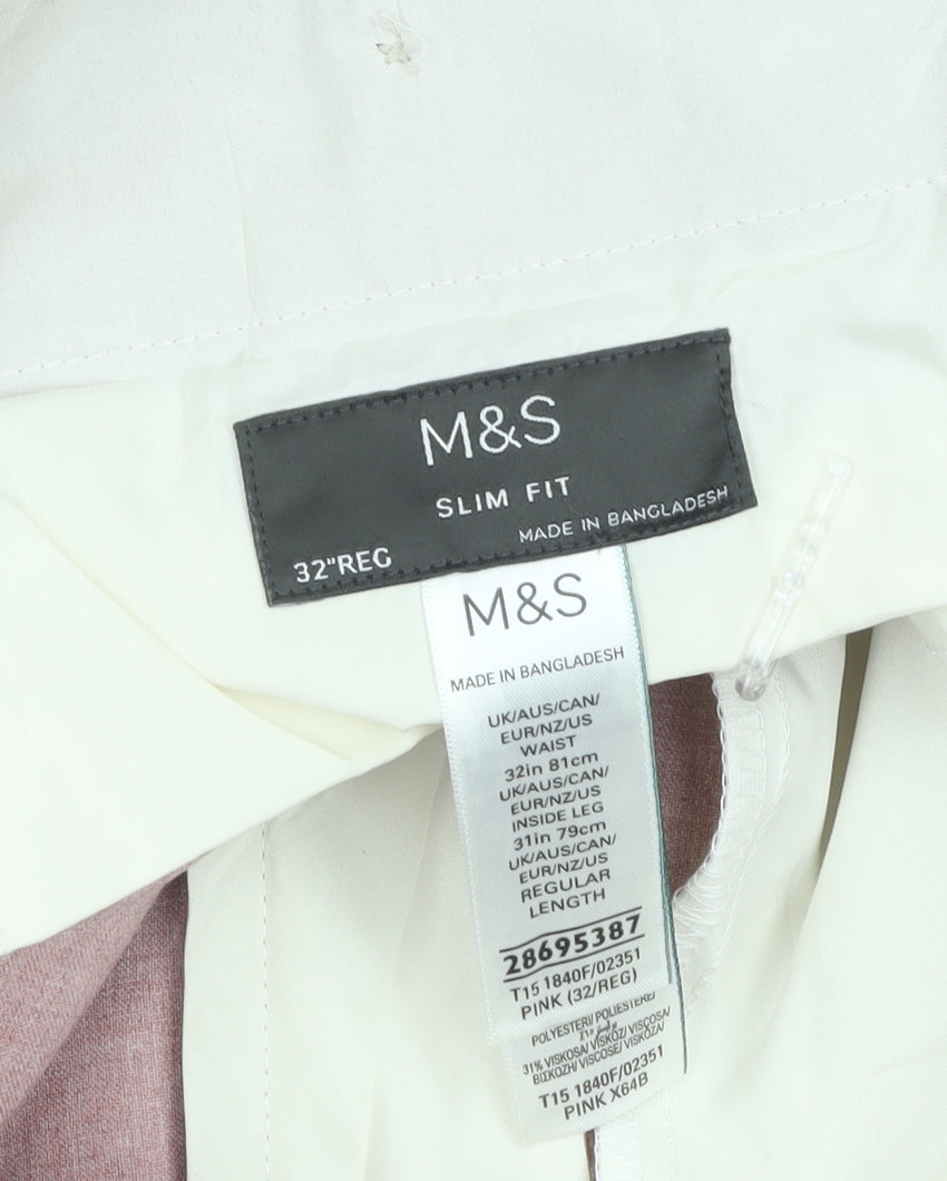 Marks and Spencer Mens Pink Slim Fit Chino Trousers 32R