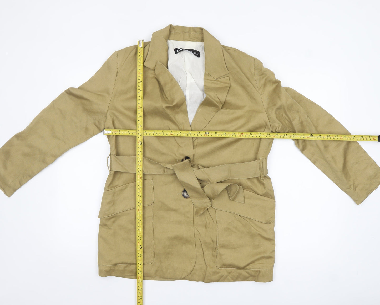 Zara Women’s Beige Linen Blend Belted Blazer XS
