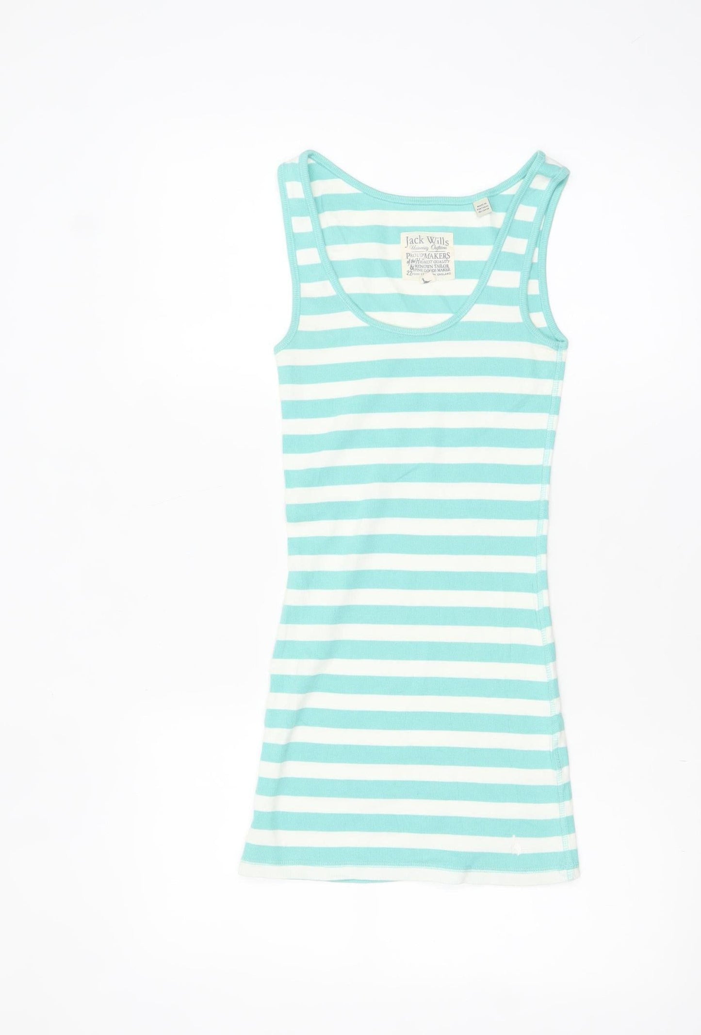 Jack Wills Women's Blue White Striped Slim Fit Cotton Tank Top Size 10