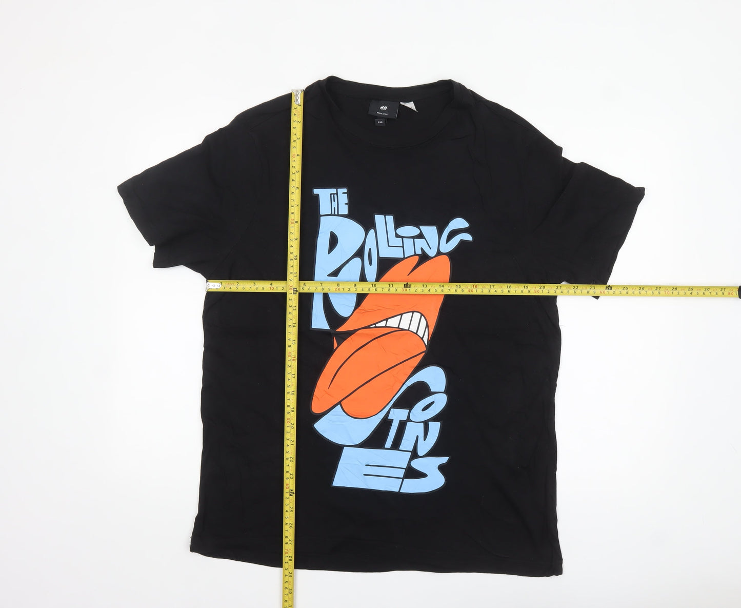 H&M Men's Black Rolling Stones Band Graphic Cotton T-Shirt Size L
