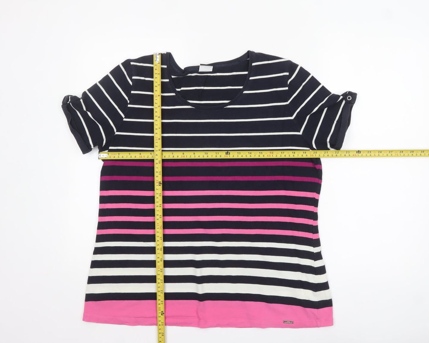 Your Sixth Sense Womens Multicoloured Striped Short Sleeve Cotton T-Shirt Size 20