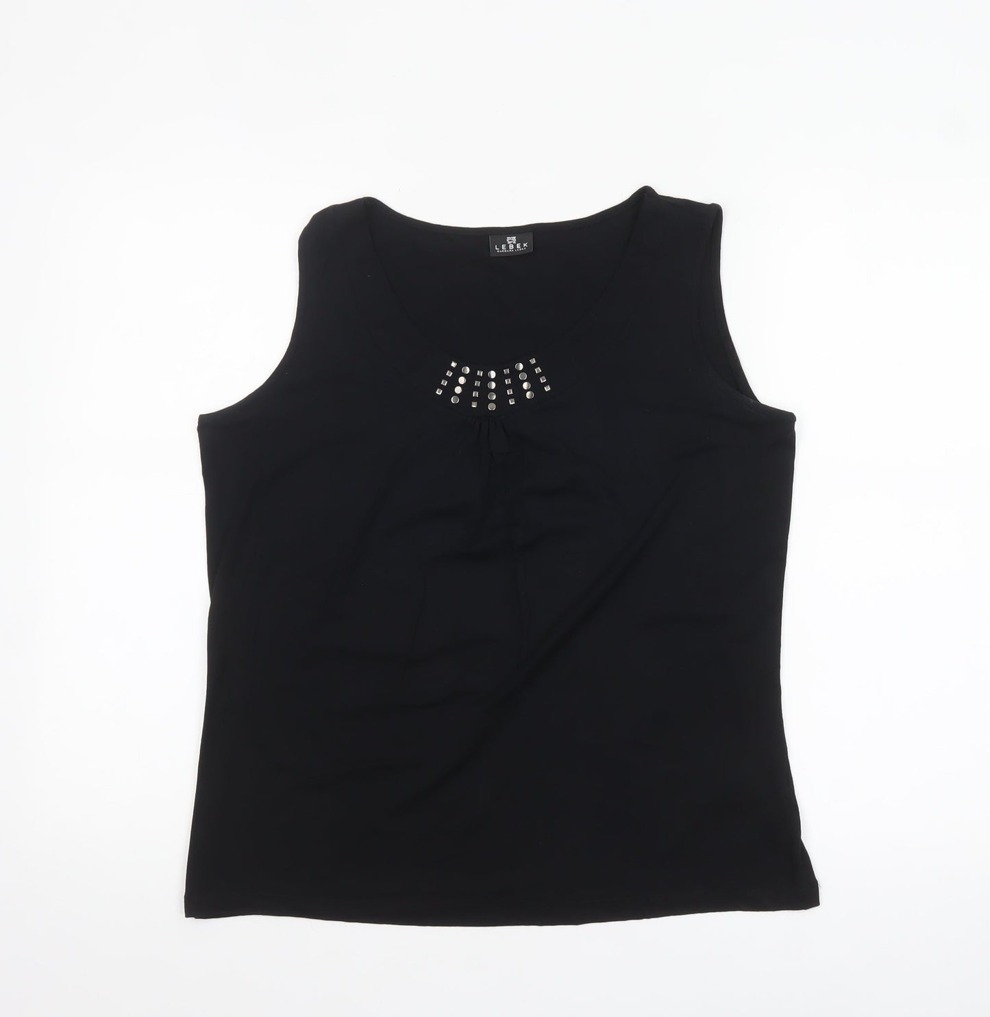 Barbara Lebek Womens Black Studded Scoop Neck Sleeveless Tank Top Size 14