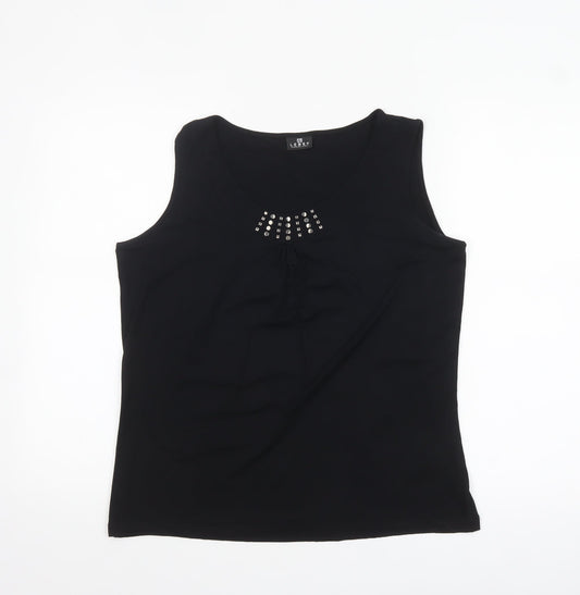 Barbara Lebek Womens Black Studded Scoop Neck Sleeveless Tank Top Size 14