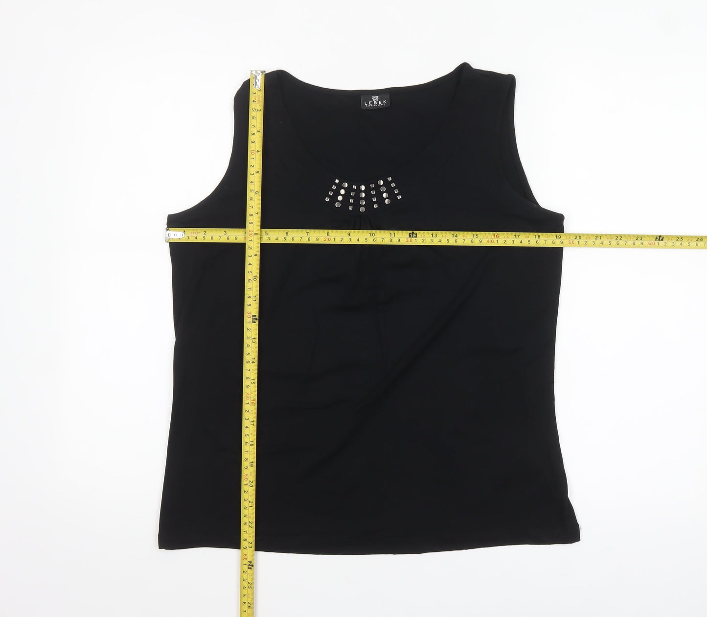 Barbara Lebek Womens Black Studded Scoop Neck Sleeveless Tank Top Size 14