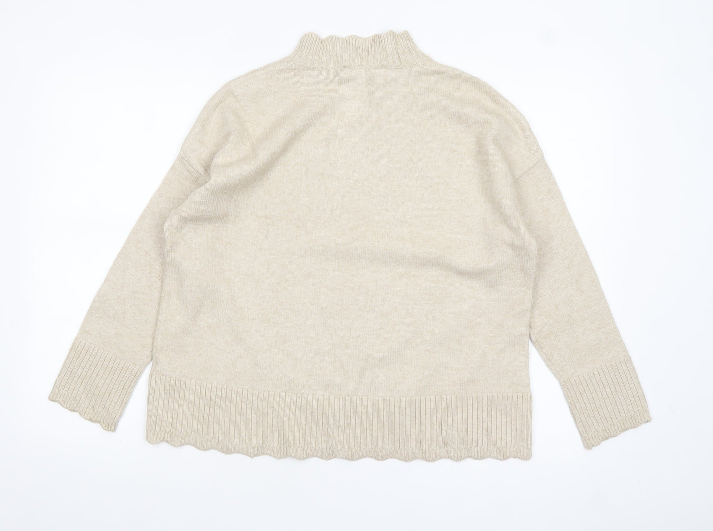 Oasis Women’s Beige Mock Neck Knit Jumper Size S Regular Fit