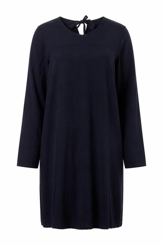 Monsoon Women's Blue Knit Shift Dress Size 12 Long Sleeve Tie Neck