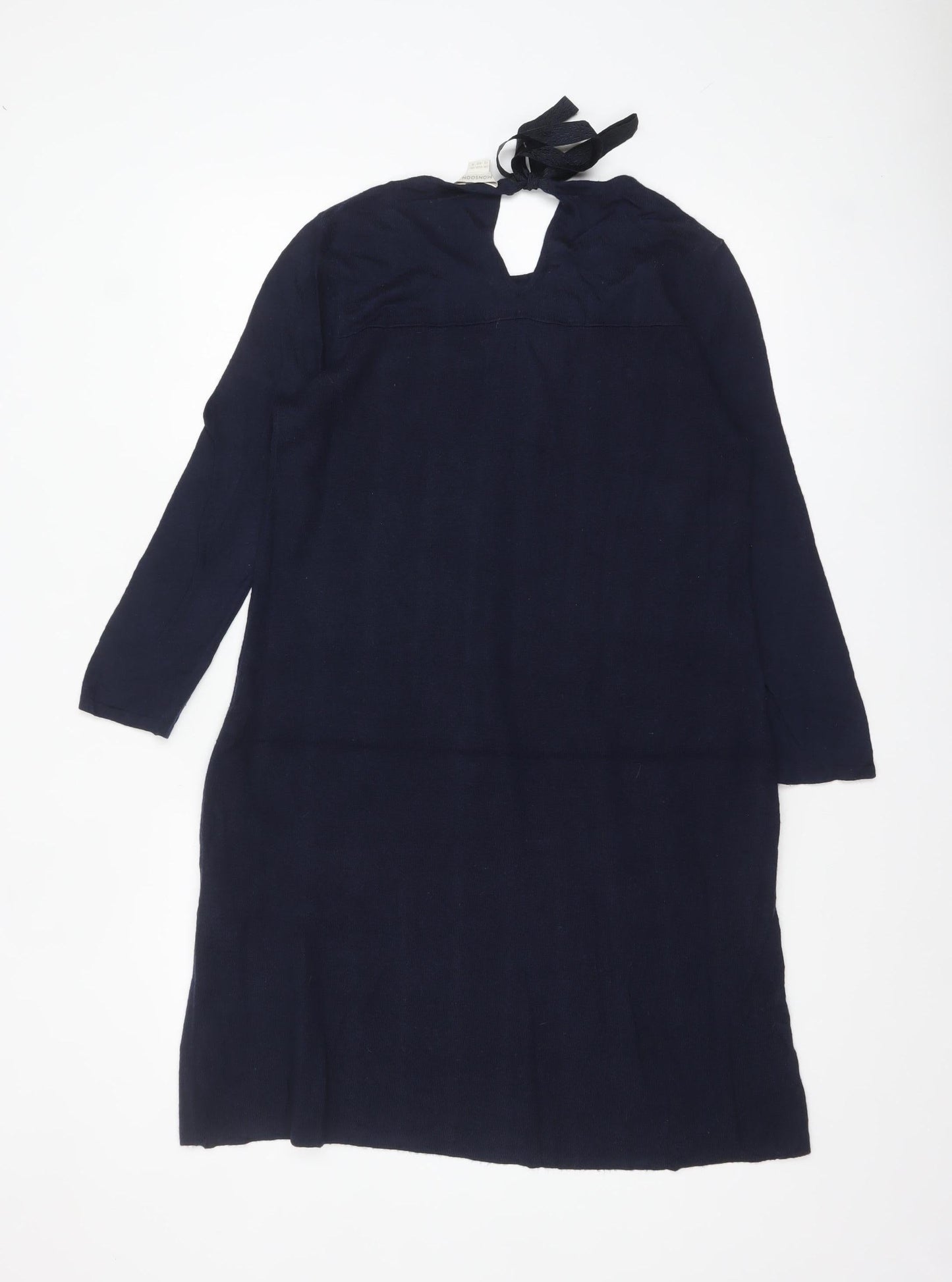Monsoon Women's Blue Knit Shift Dress Size 12 Long Sleeve Tie Neck