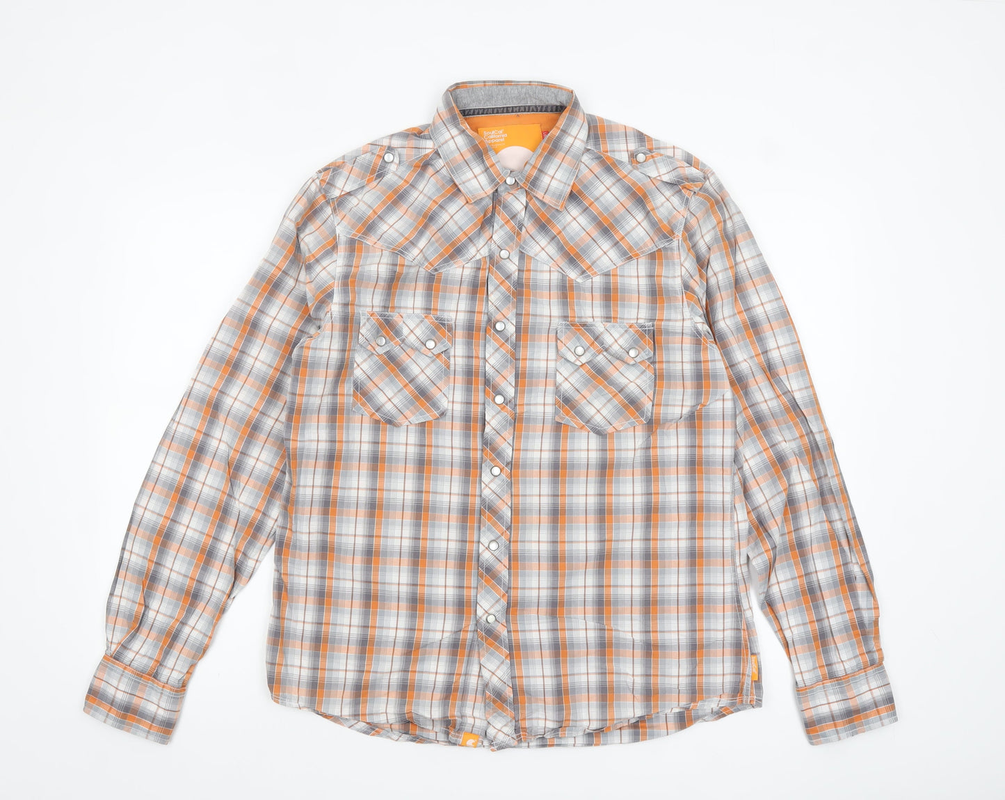 SoulCal Men's Orange Plaid Long Sleeve Cotton Button-Up Shirt Size L