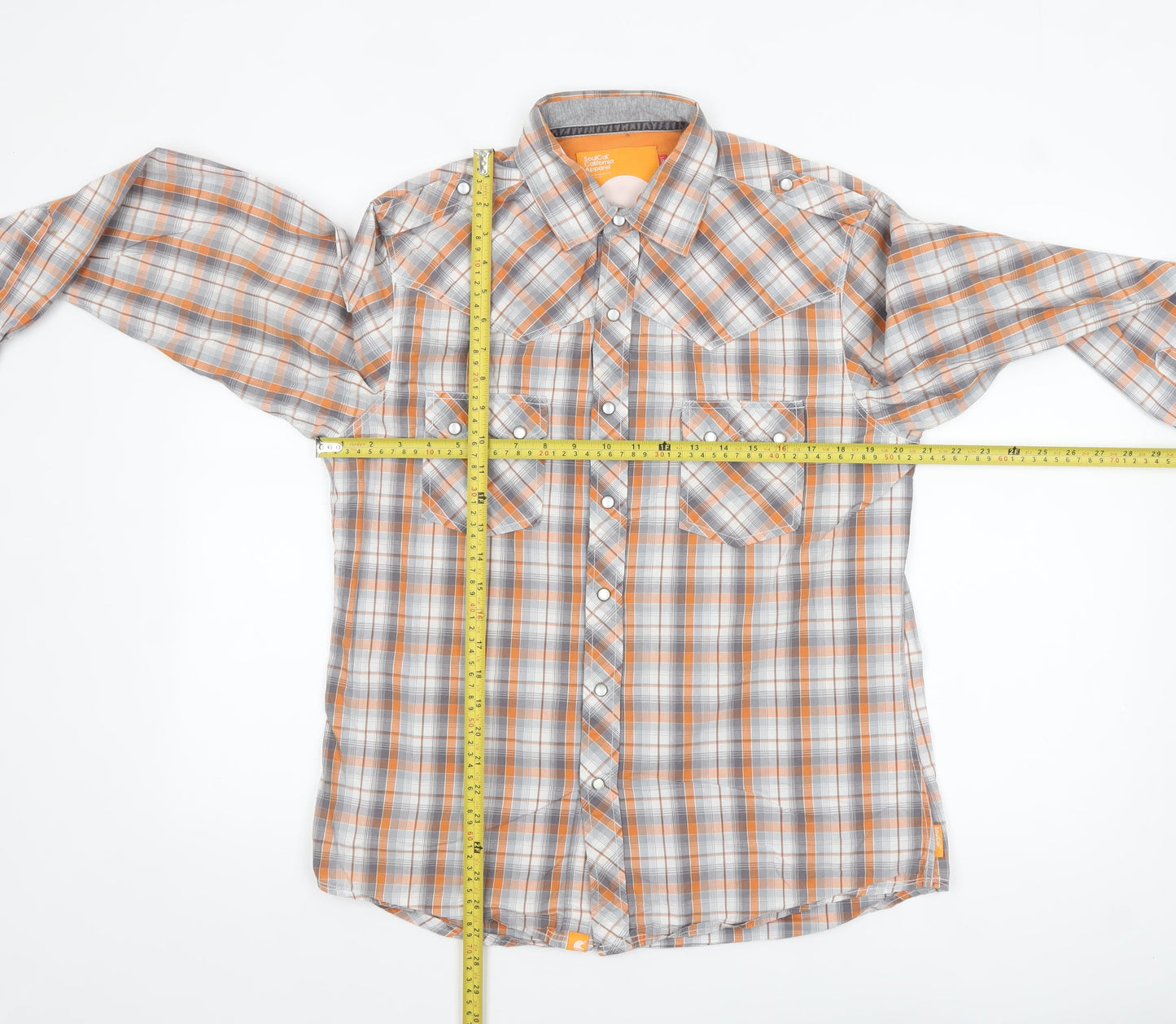 SoulCal Men's Orange Plaid Long Sleeve Cotton Button-Up Shirt Size L
