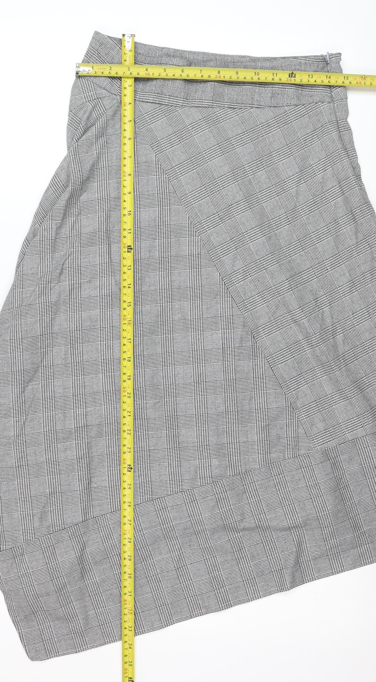 Marks and Spencer Women Grey Check A-Line Midi Skirt Size 10