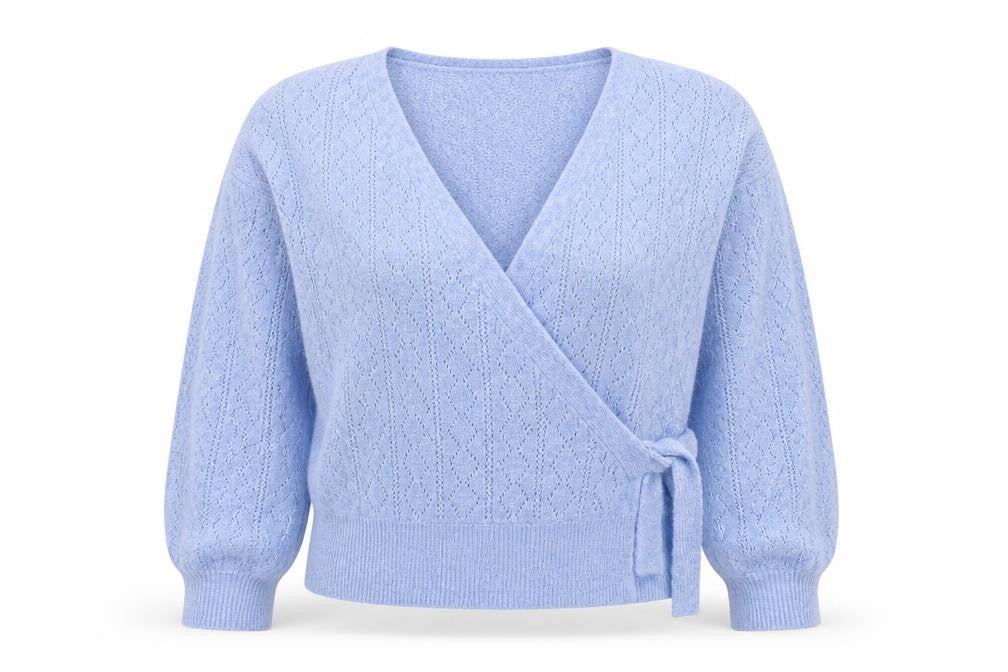 Topshop Women's Blue V-Neck Wrap Knit Jumper Size M