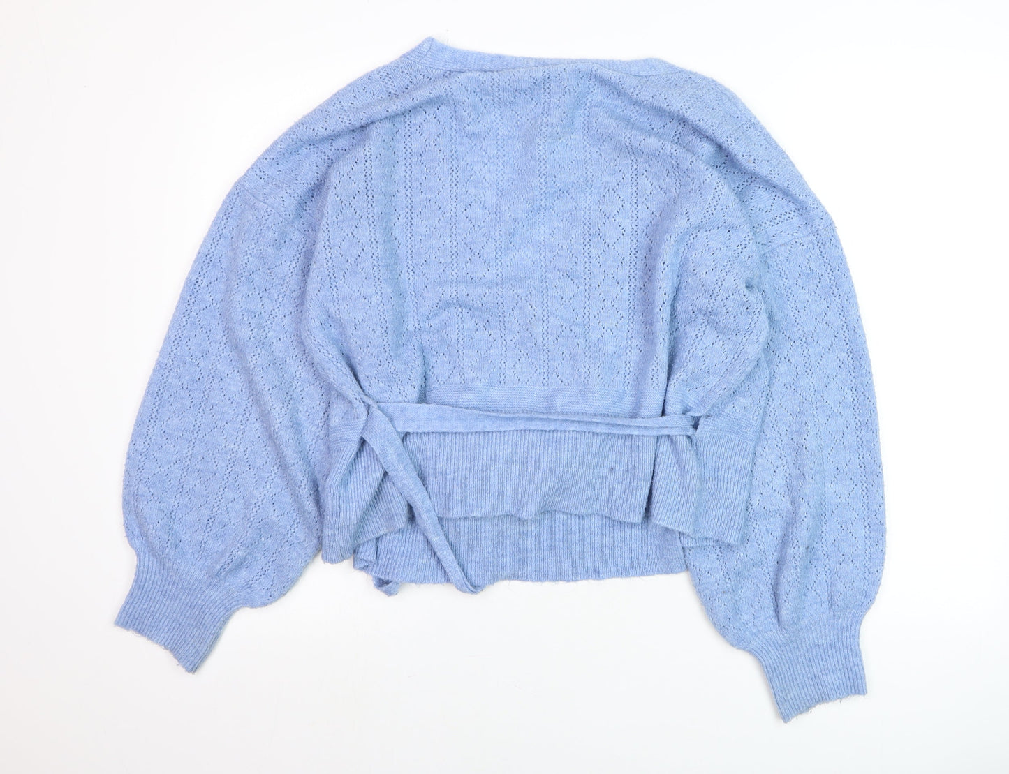 Topshop Women's Blue V-Neck Wrap Knit Jumper Size M