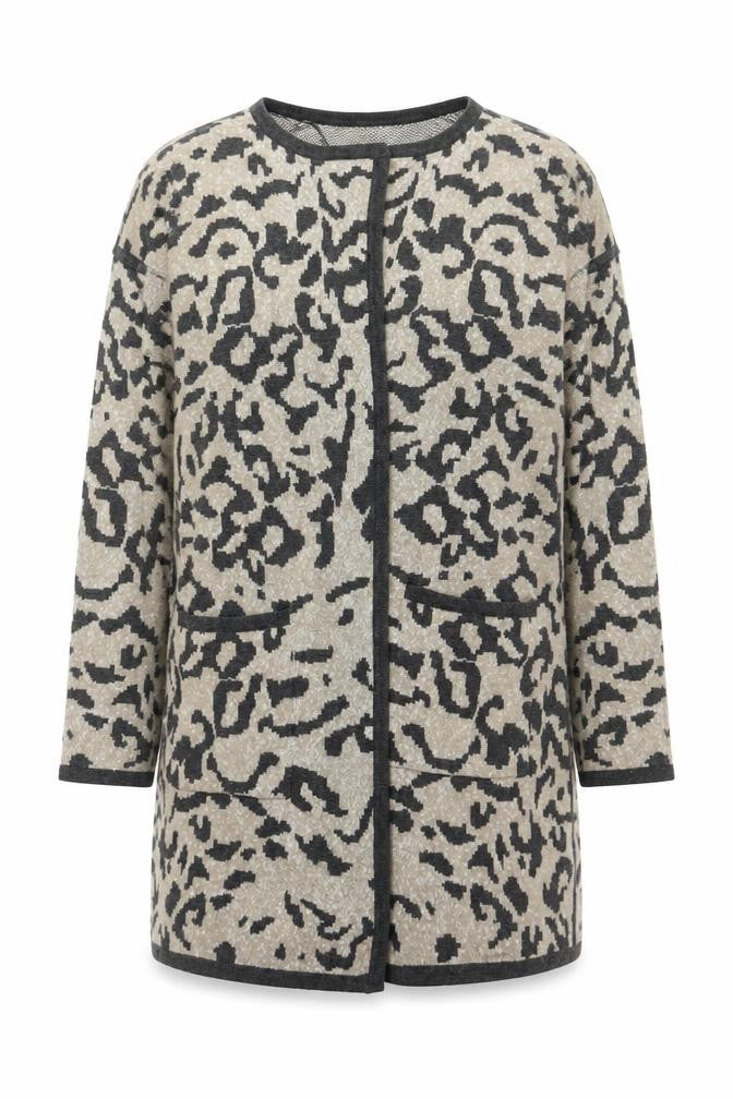 Amaryllis Womens Beige Animal Print Knit Cardigan Size 14