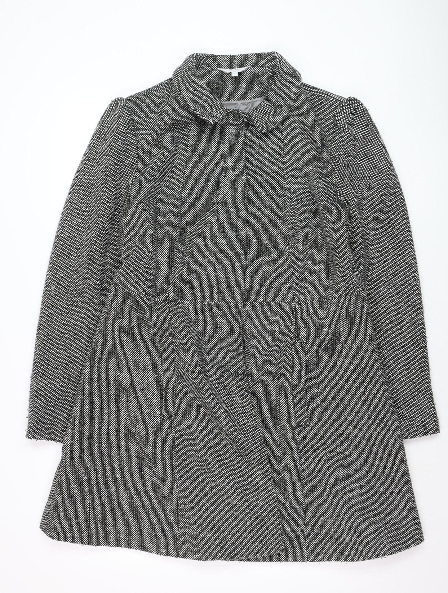 Reed Krakoff Womens Grey Wool Blend Tweed Overcoat Size 12