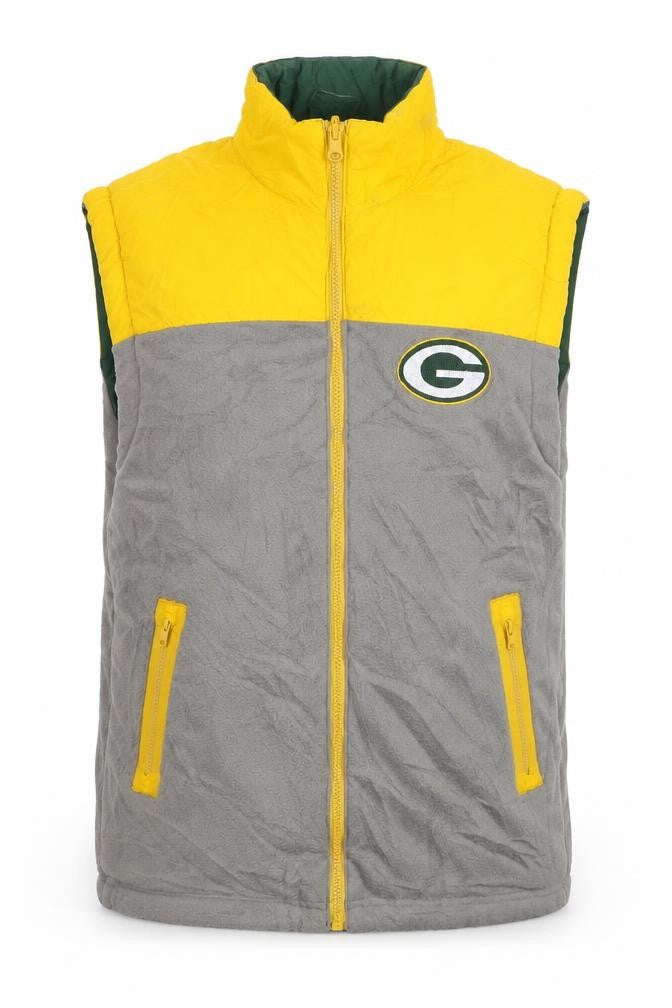 Reebok Mens Yellow Grey Reversible Packers Bodywarmer M Polyester