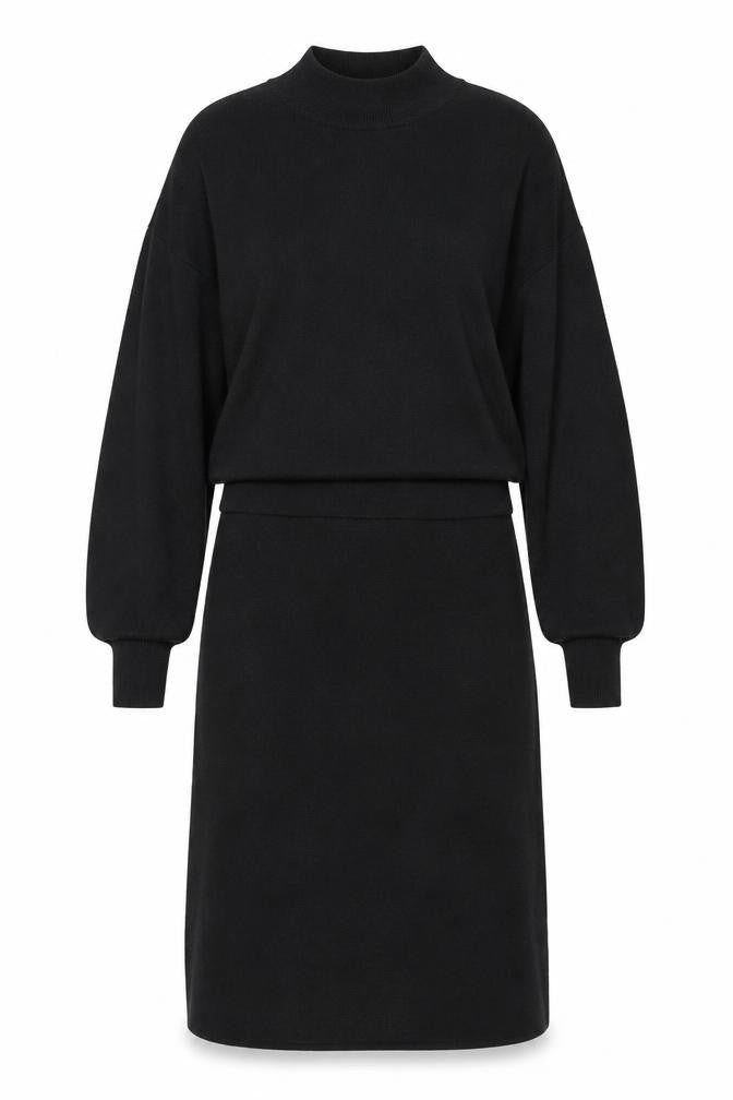 InWear Women’s Black Knit High Neck Long Sleeve Knee Length Sweater Dress L