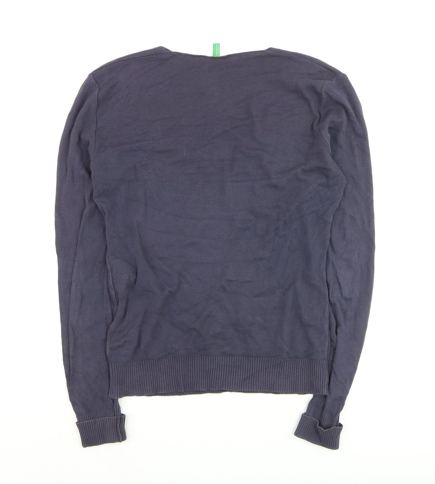 Benetton Women's Blue Cotton V-Neck Henley Jumper Size 12