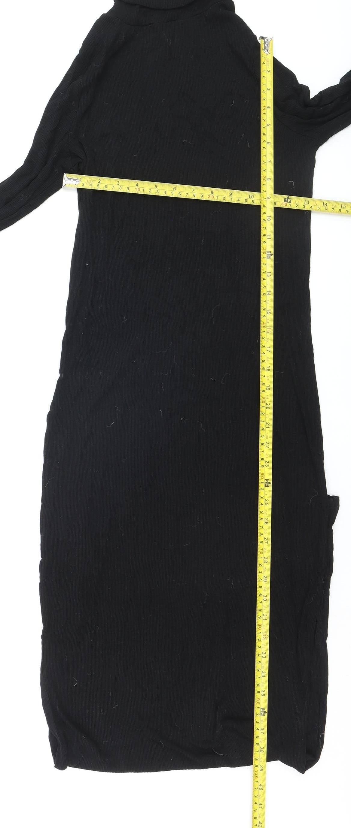 ASOS Women’s Black Roll Neck Long Sleeve Bodycon Midi Dress Size 12