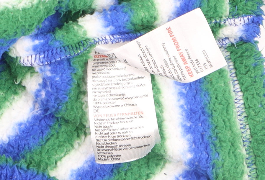 Mountain Warehouse Boys Green Blue Striped Half Zip Fleece Hoodie Age 13
