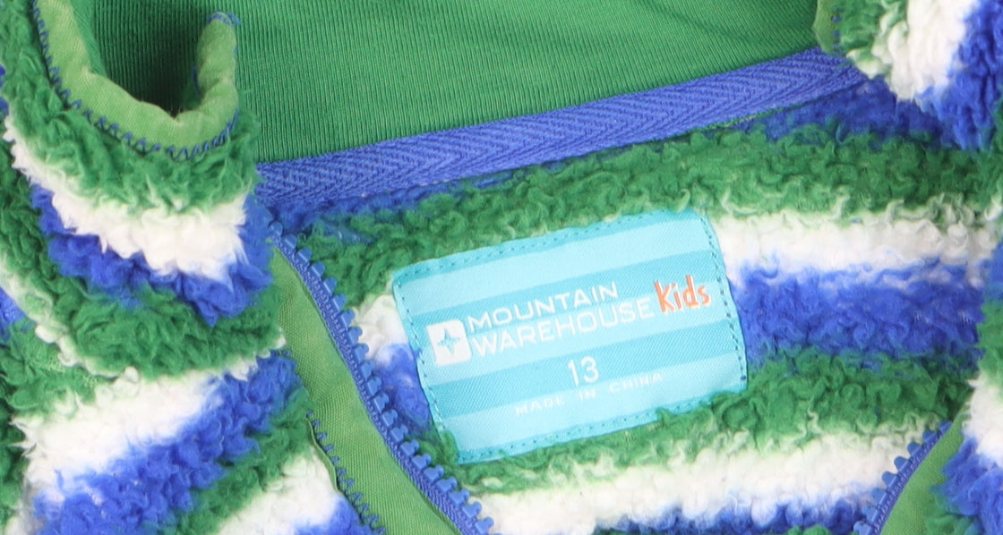 Mountain Warehouse Boys Green Blue Striped Half Zip Fleece Hoodie Age 13