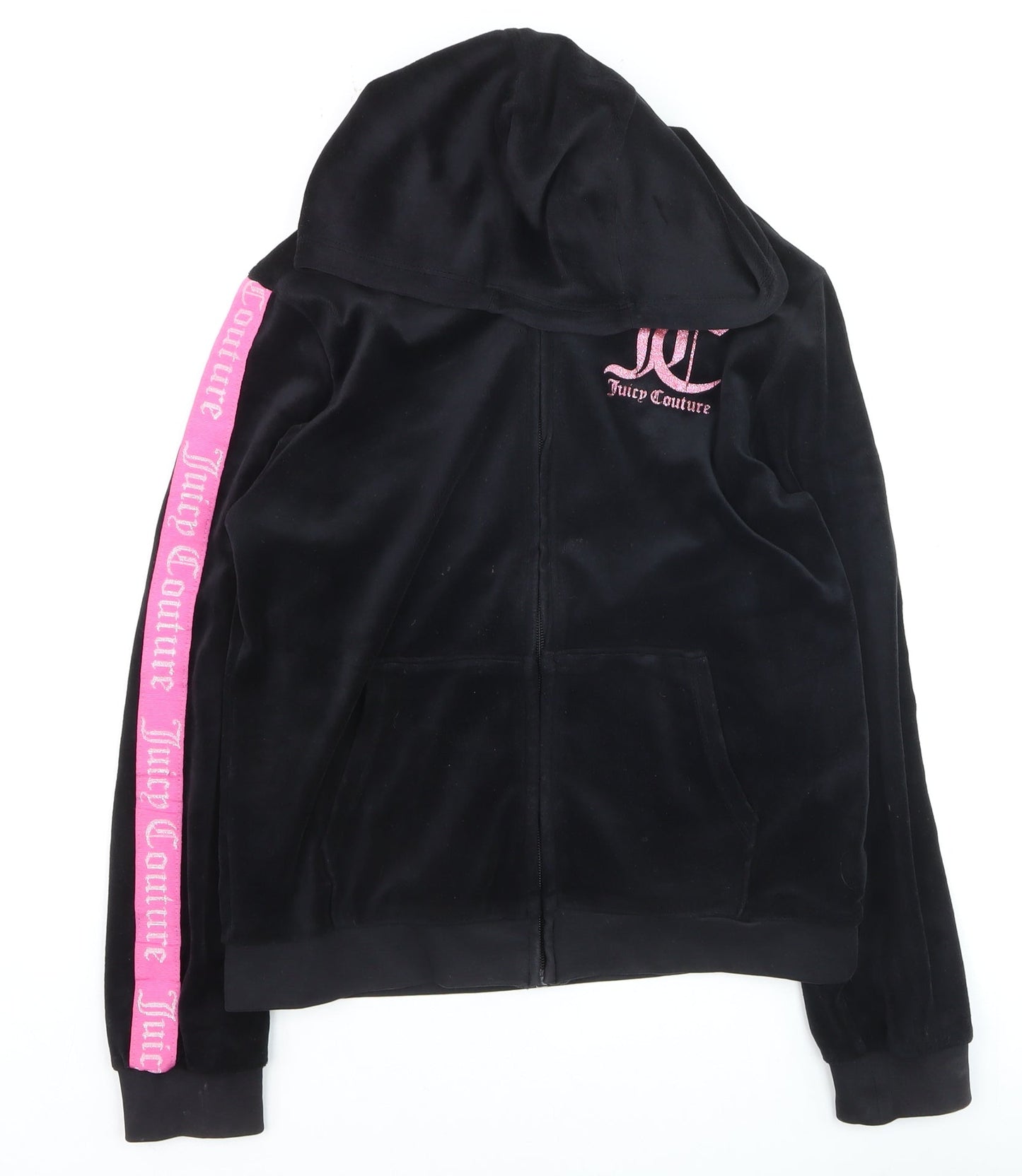 Juicy Couture Girls Black Velour Zip Hooded Track Jacket 12-13 Years