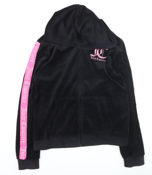 Juicy Couture Girls Black Velour Zip Hooded Track Jacket 12-13 Years