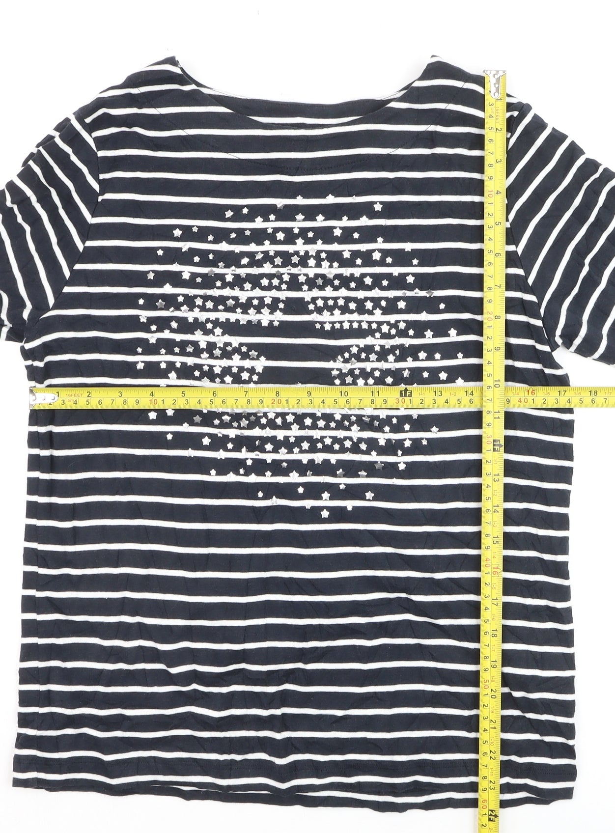 Cotton Traders Women Blue Striped Long Sleeve Cotton T-Shirt Size 16