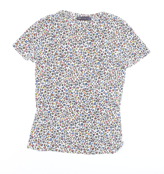 Marks and Spencer Womens Multicoloured Animal Print Cotton T-Shirt Size 8