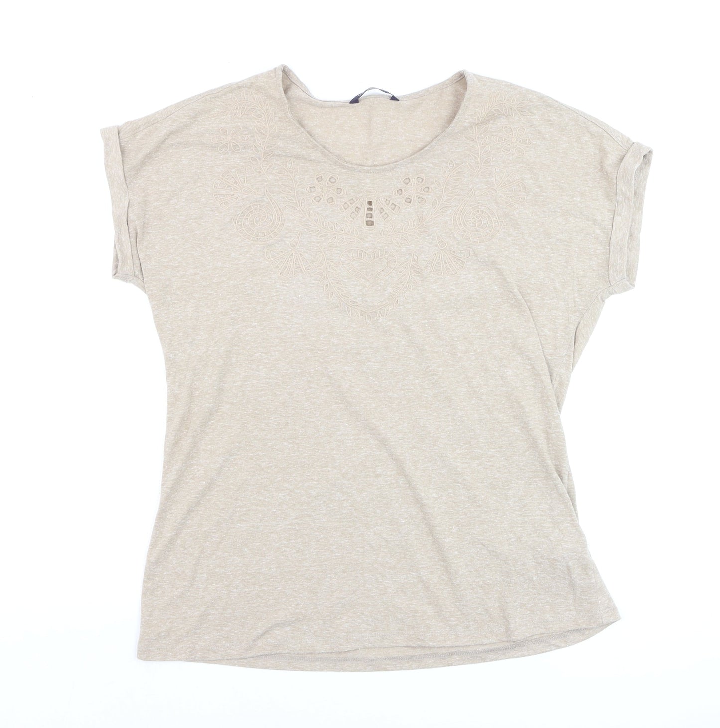 Marks and Spencer Womens Beige Embroidered T-Shirt UK 14