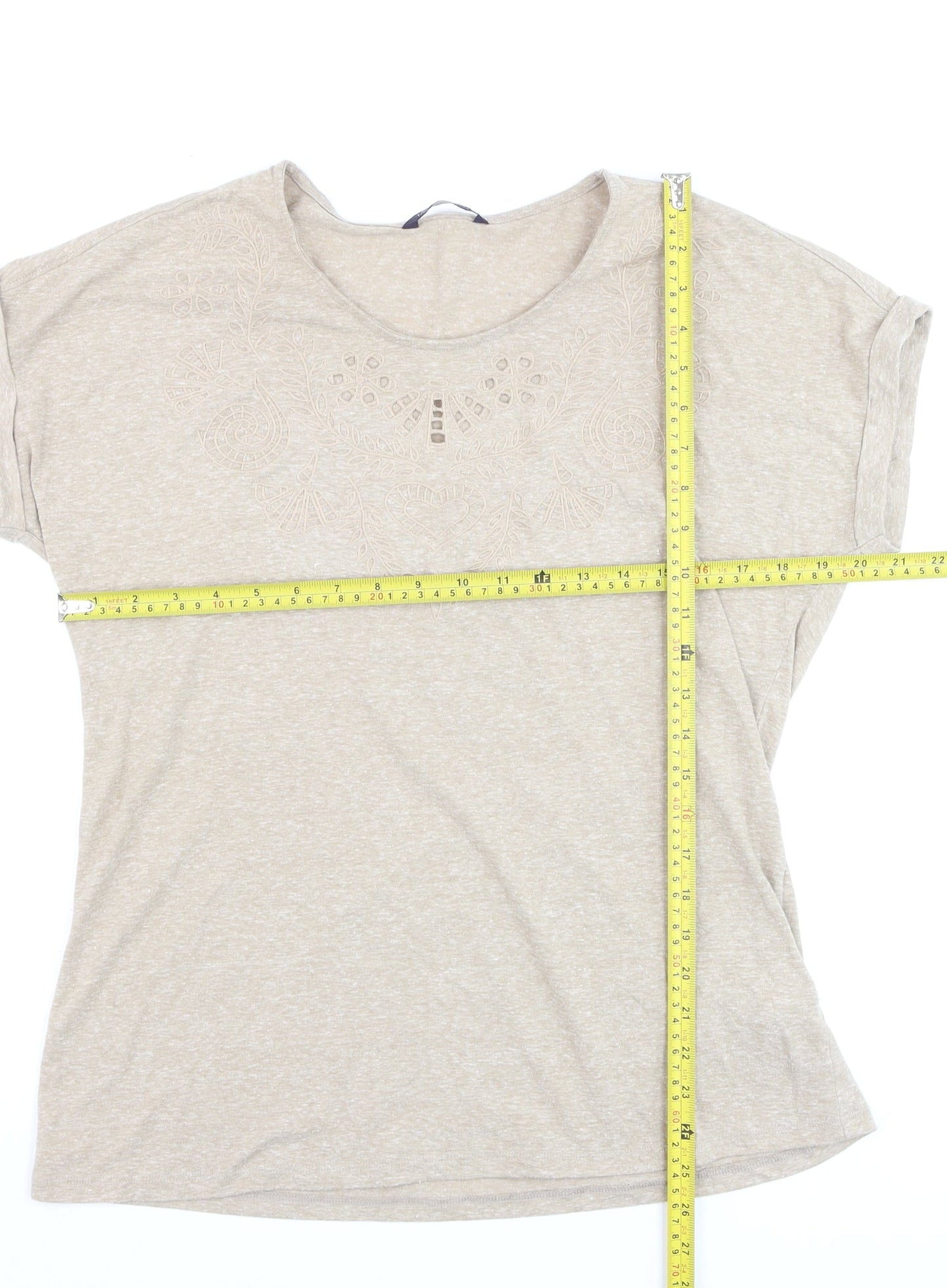 Marks and Spencer Womens Beige Embroidered T-Shirt UK 14