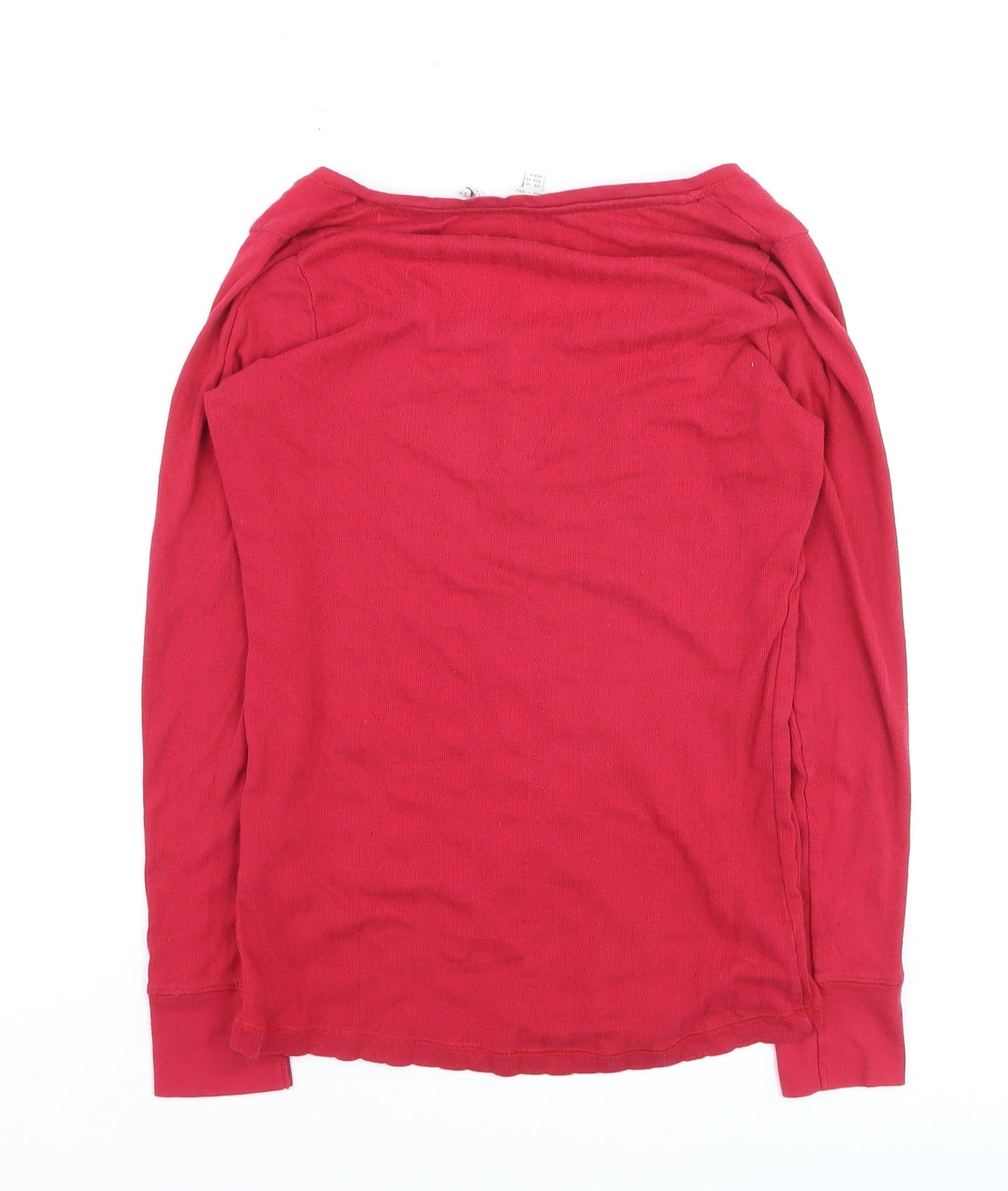 FatFace Women’s Red Long Sleeve Button Scoop Neck Cotton T-Shirt UK 10