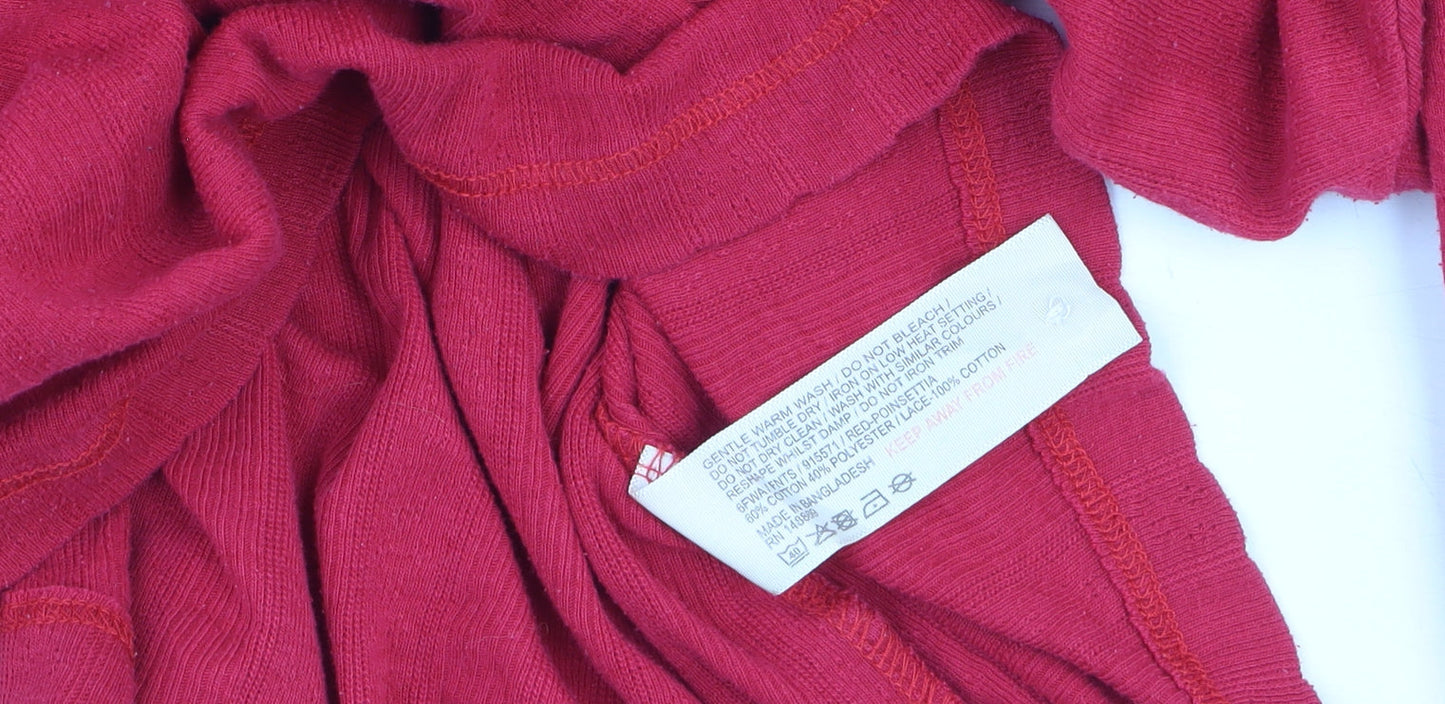 FatFace Women’s Red Long Sleeve Button Scoop Neck Cotton T-Shirt UK 10