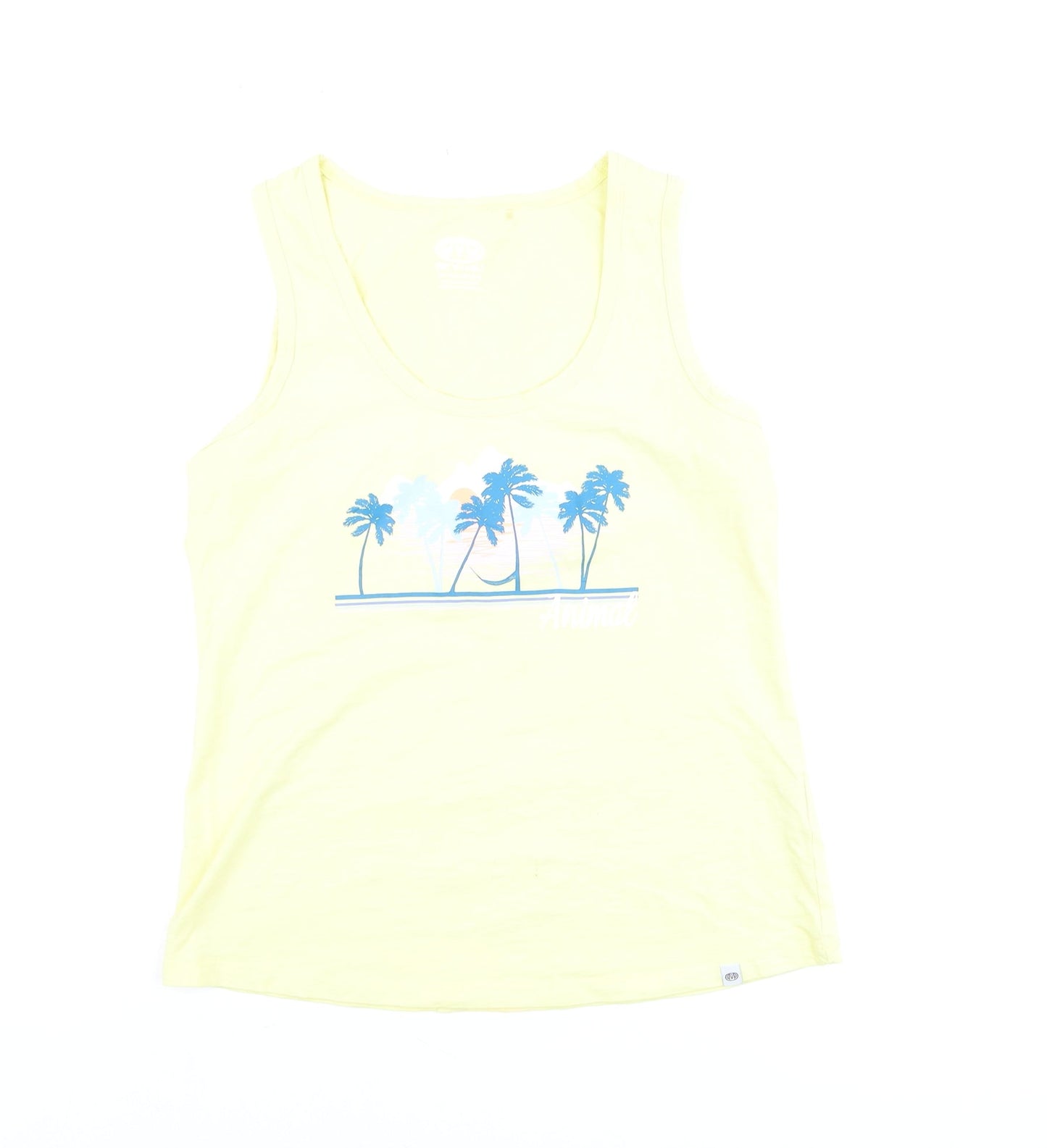 Animal Womens Yellow Cotton Tank Top L Beach Print Summer Casual