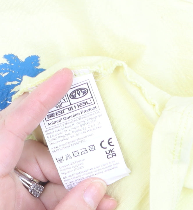 Animal Womens Yellow Cotton Tank Top L Beach Print Summer Casual