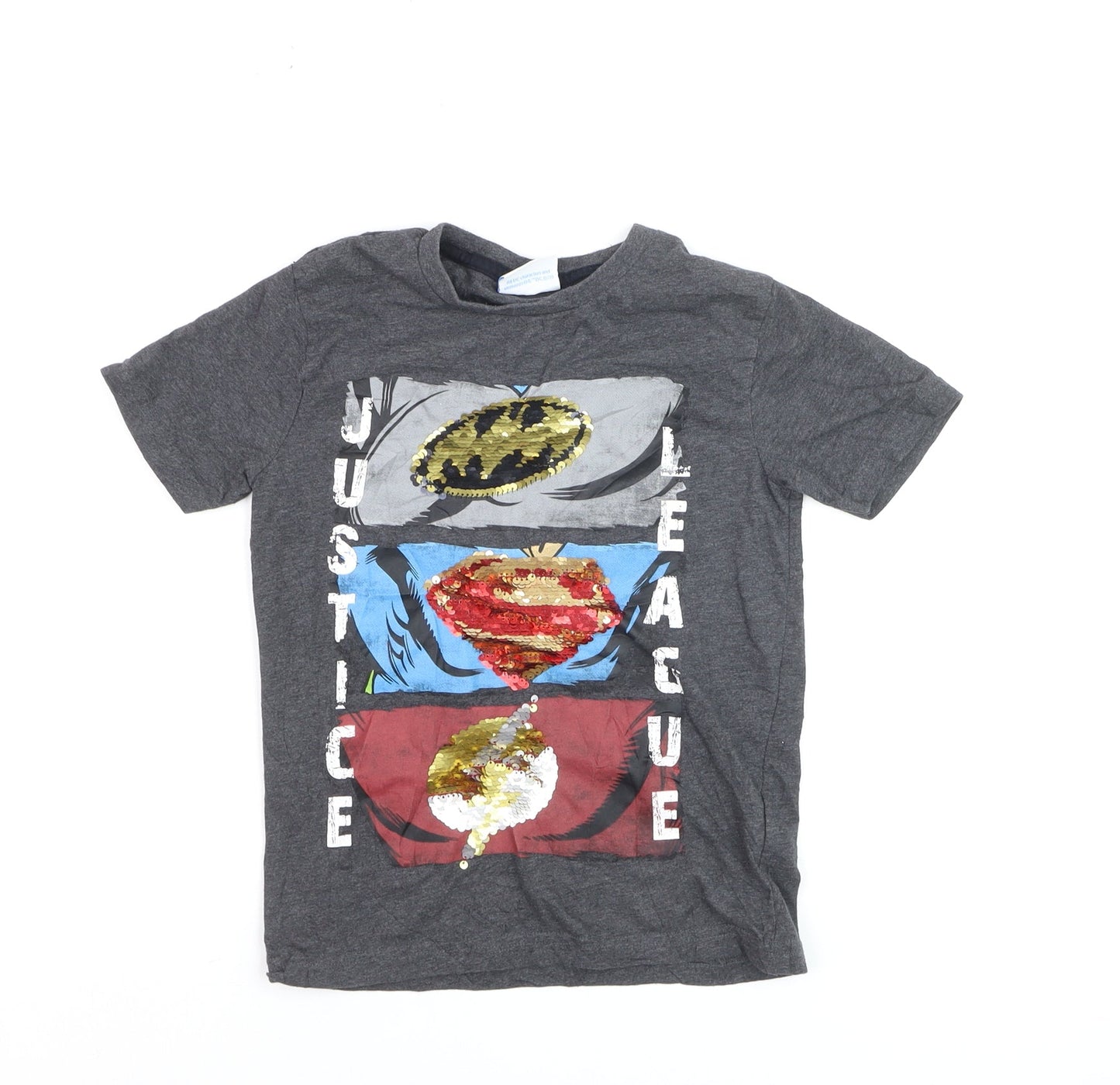 Next Boys Grey Justice League Sequin T-Shirt 6 Years Short Sleeve Cotton Blend