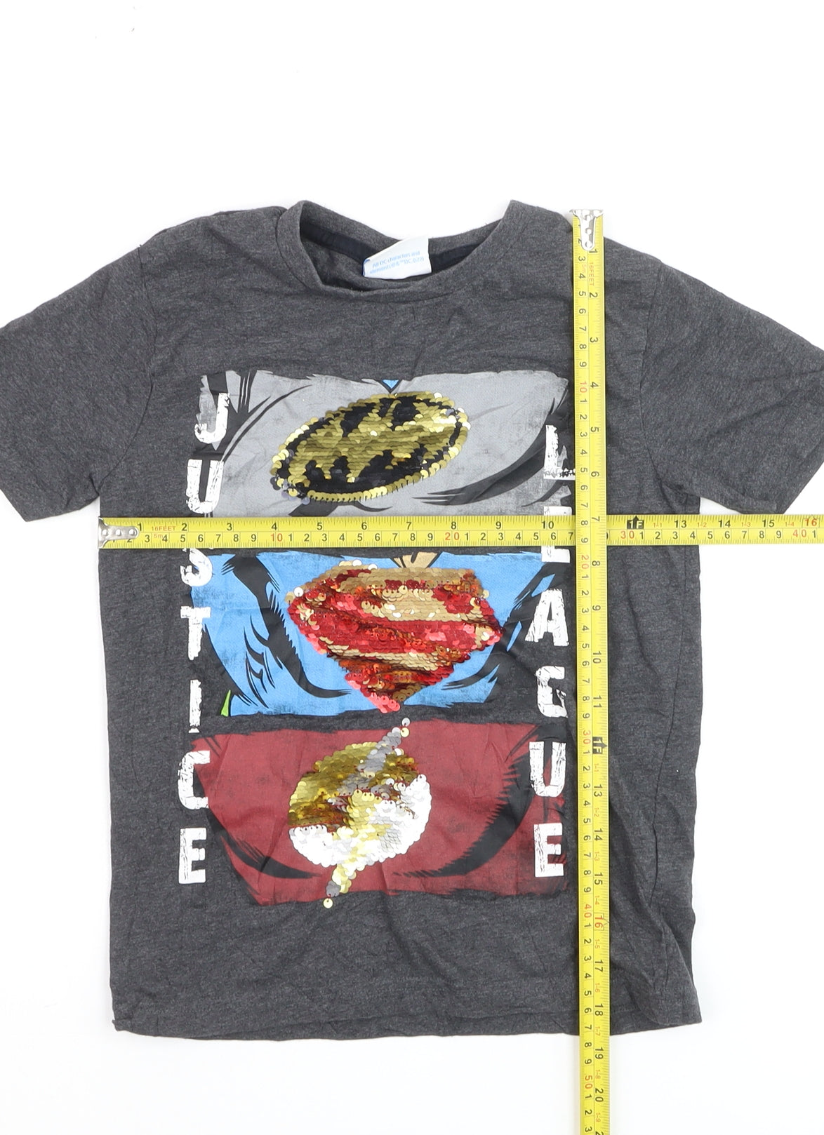 Next Boys Grey Justice League Sequin T-Shirt 6 Years Short Sleeve Cotton Blend