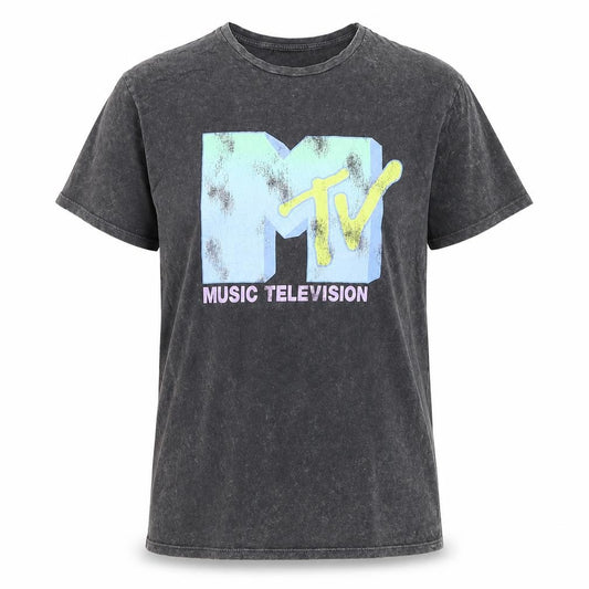 George Girls Black MTV Graphic T-Shirt 14-16 Years Acid Wash Cotton