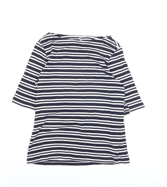 Uniqlo Women's Blue Striped Boat Neck 3/4 Sleeve Jersey T-Shirt L