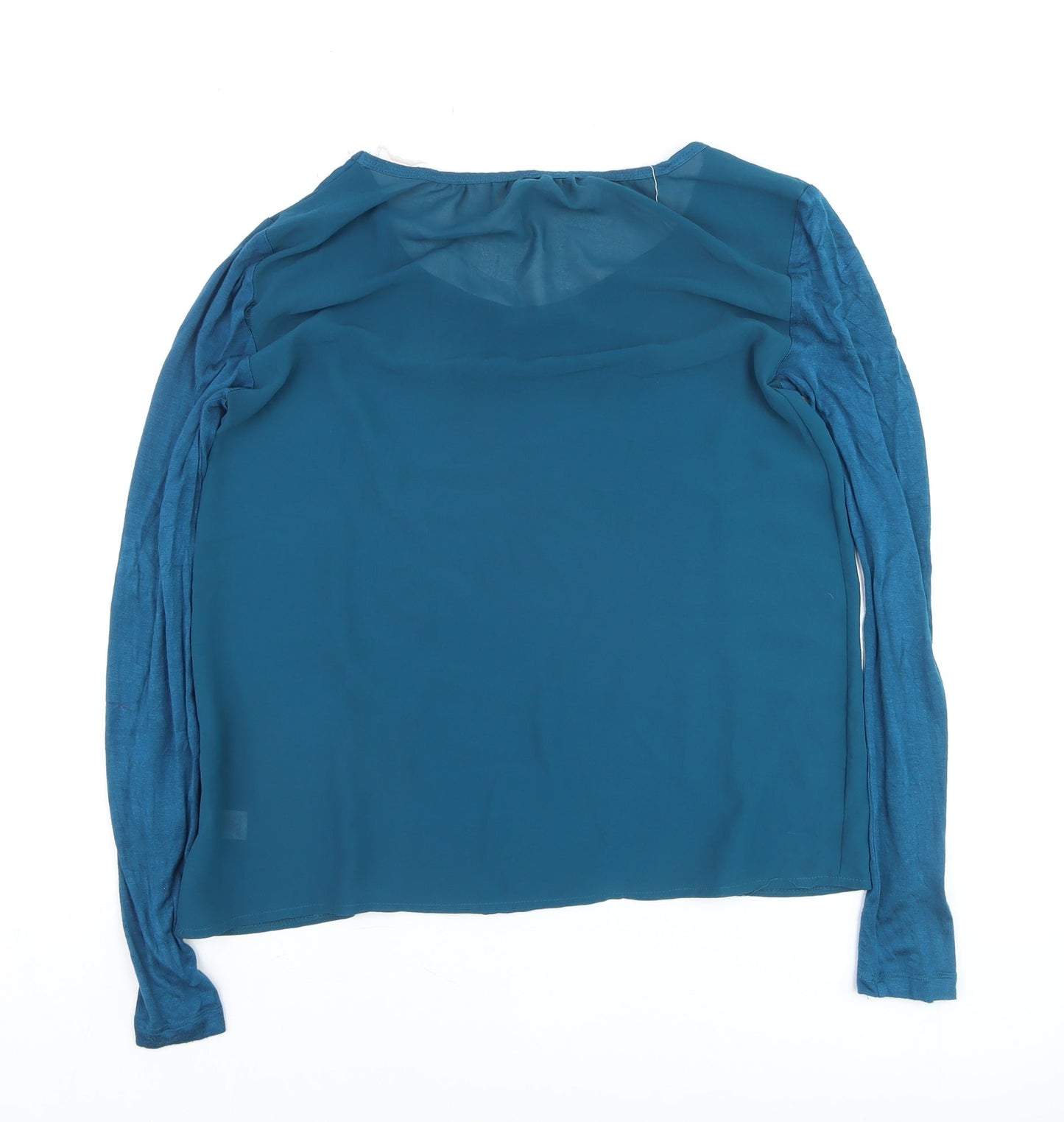 Chico's Women's Blue Long Sleeve Chiffon Panel Blouse Size S