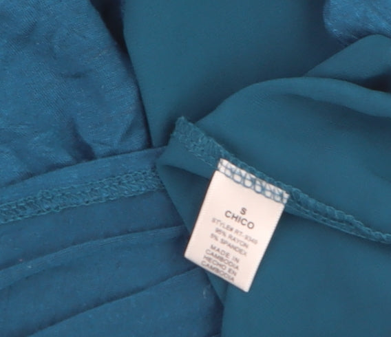 Chico's Women's Blue Long Sleeve Chiffon Panel Blouse Size S