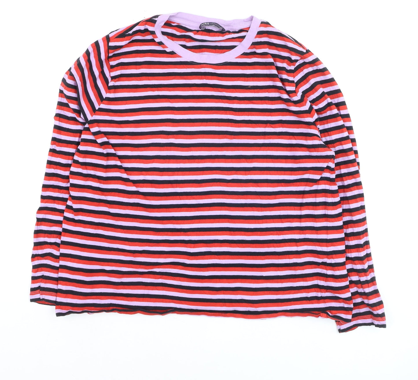 Marks and Spencer Women’s Multicoloured Striped Long Sleeve Cotton T-Shirt Size 16