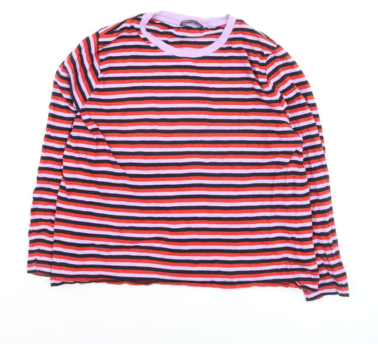 Marks and Spencer Women’s Multicoloured Striped Long Sleeve Cotton T-Shirt Size 16
